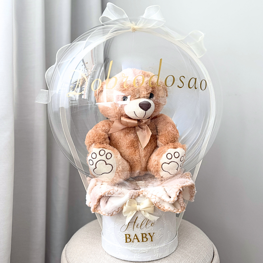 Personalisierter Ballon - Kuscheltier Bär mit Kuscheldecke