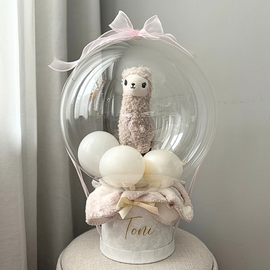 Personalisierter Ballon - Kuscheltier Lama mit Kuscheldecke